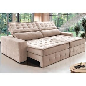 Sofá Retrátil E Reclinável 2,35M Cama Inbox Big Puffer Com SoftgelD40 Velupluma Bege