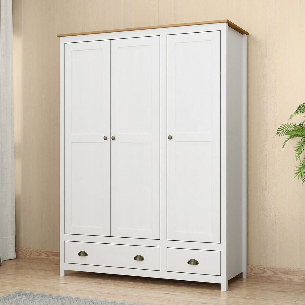 Guarda-Roupa Topázio Branco/Freijó 3 Portas 2 Gavetas Madeira Pinus - Finestra