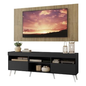 Rack Com Painel Tv 65" Retrô Londres Multimóveis V3337 Rustic/Preto/Branco Rustic/Preto/Branco