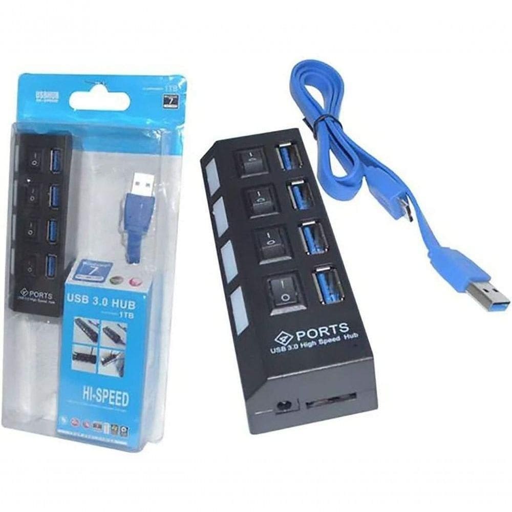 Hub Usb 3.0 Com 4 Portas Com Led Indicador E Botão On/Off - Suporta Hd Até 1Tb