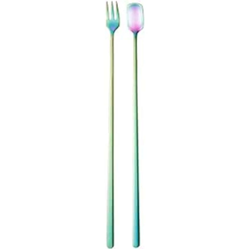 Conjunto 4 Peças Colher e Garfo Aço Inox Long Drink Rainbow