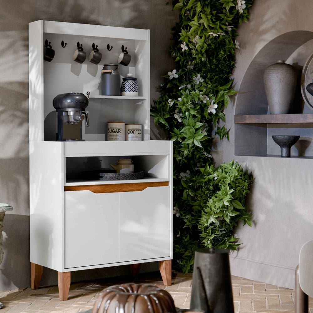 Aparador Buffet Cantinho do Café Flow 2 Portas com Pés em Madeira Branco com Freijó - Rede Móveis