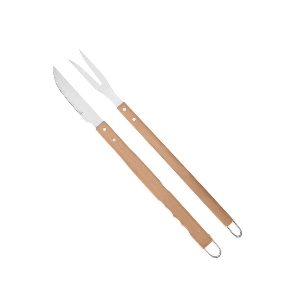 Kit Para Churrasco Inox Cabo De Madeira Grande 2 Pcs