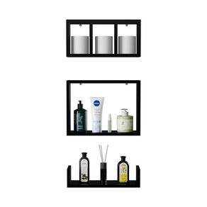 Conjunto Kit 3 Nichos Prateleiras Decorativas Preta para Banheiro