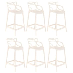 Kit 6 Banquetas Médias Bancada Cozinha Masters Allegra 66 Cm Creme