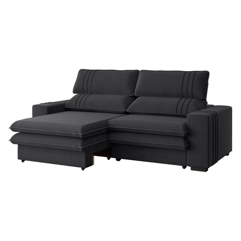 Sofá 2 Lugares Retrátil Noruega 270 Cm Veludo Pés Tabaco - D`rossi Cor Grafite