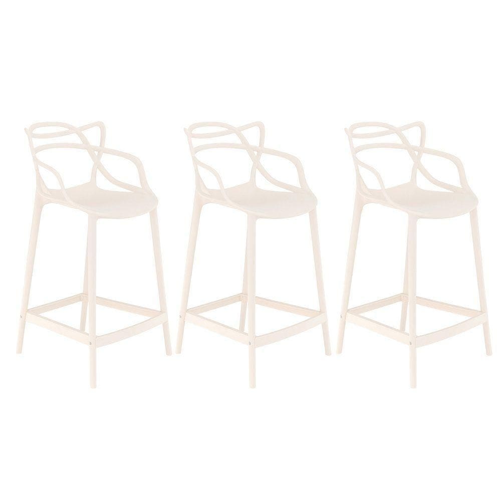 Kit 3 Banquetas Médias Bancada Cozinha Masters Allegra 66 Cm Creme