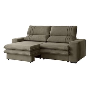 Sofá 2 Lugares Retrátil Noruega 180 Cm Veludo Cappuccino Pés Tabaco - D`rossi