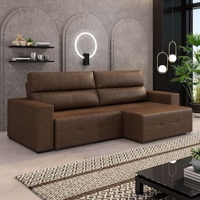 Sofá Retrátil 3 Lugares 224cm 2 Módulos Nero Couro Manchado G52 - Gran Belo