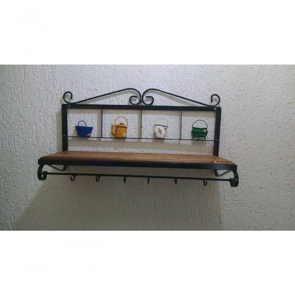 Prateleira Cozinha Ferro Panelinhas Madeira 60 Cm Largura