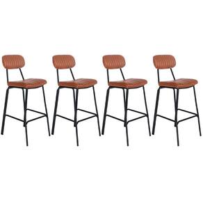 Kit 4 Banquetas Altas Estofadas Industrial Retro Boston Marrom Caramelo