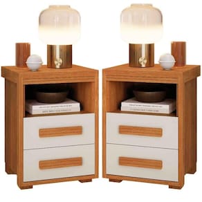 Kit 2 Mesas De Cabeceira 2 Gavetas Tóquio 100% Mdf - Casa Chick Nature/off White