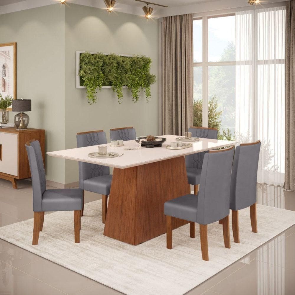 Conjunto De Mesa Dulce Dj 1,80x0,90 Com 6 Cadeiras Zoe Freijo-off White-cinza