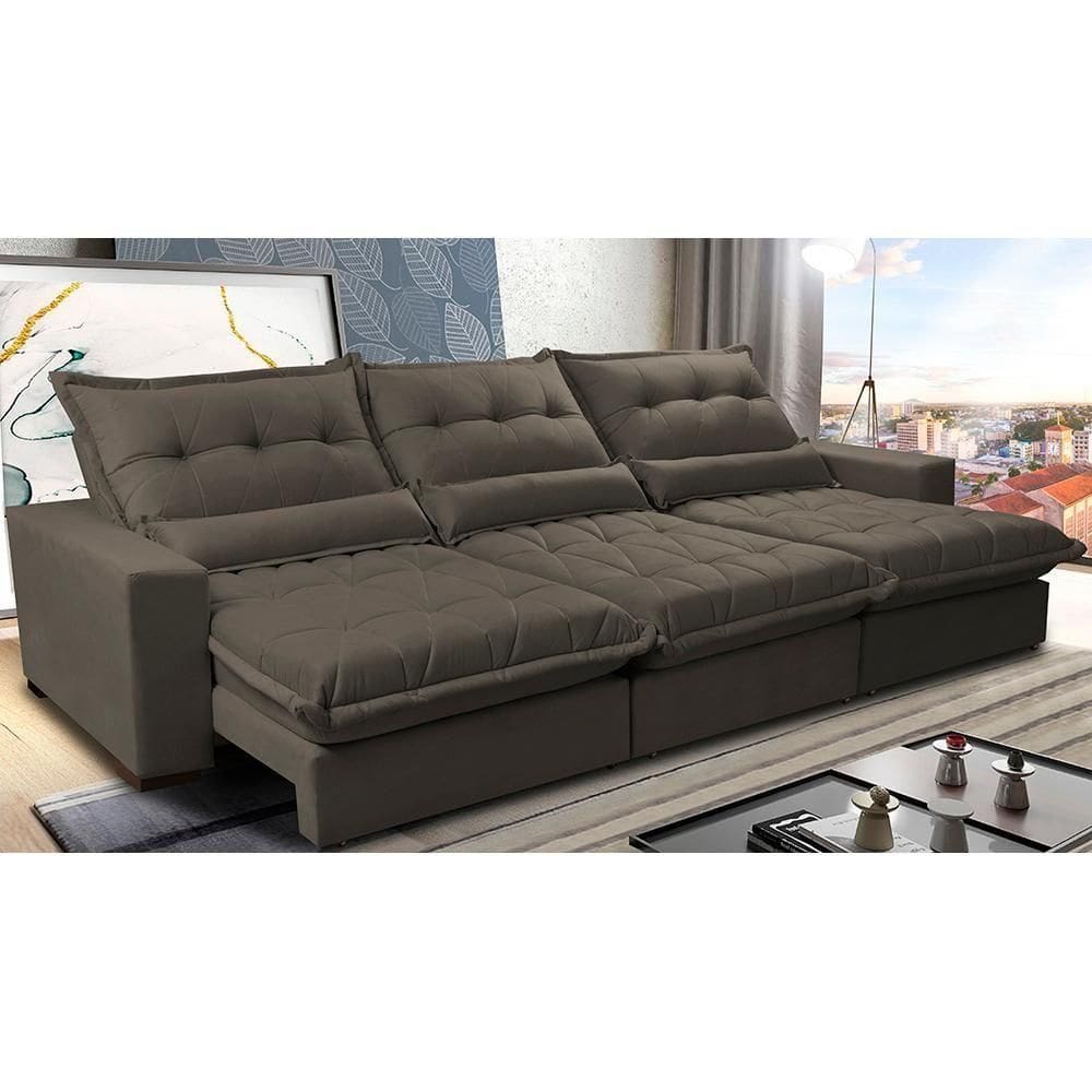 Sofá Retrátil E Reclinável 3,82m Com Molas Ensacadas Cama Inbox Soft Tecido Suede Velusoft Café
