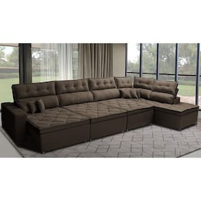 Sofá De Canto 4,80x2,36m Retrátil E Reclinável Com Molas Cama Inbox Platinum Direito Suede Café