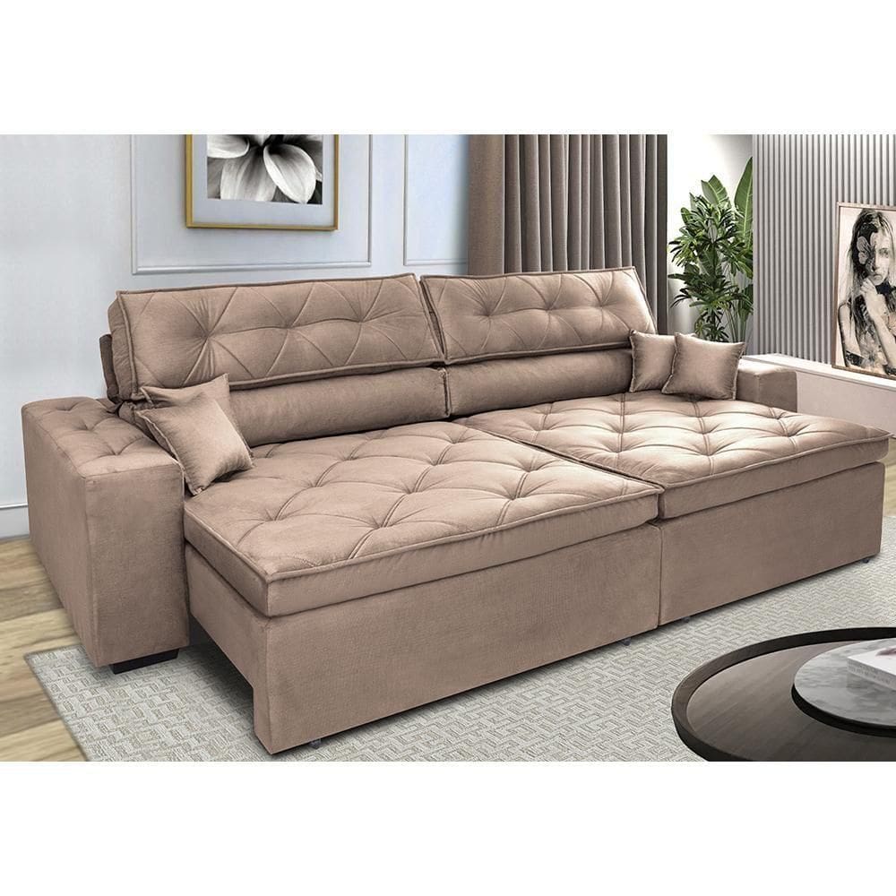 Sofá Retrátil E Reclinável 3,12m Com Molas Cama Inbox Estilo Suede Velusoft Castor