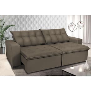 Sofá Retrátil E Reclinavel Oklahoma 3,12 Mts Com Molas E Pillow No Assento Tecido Suede Castor