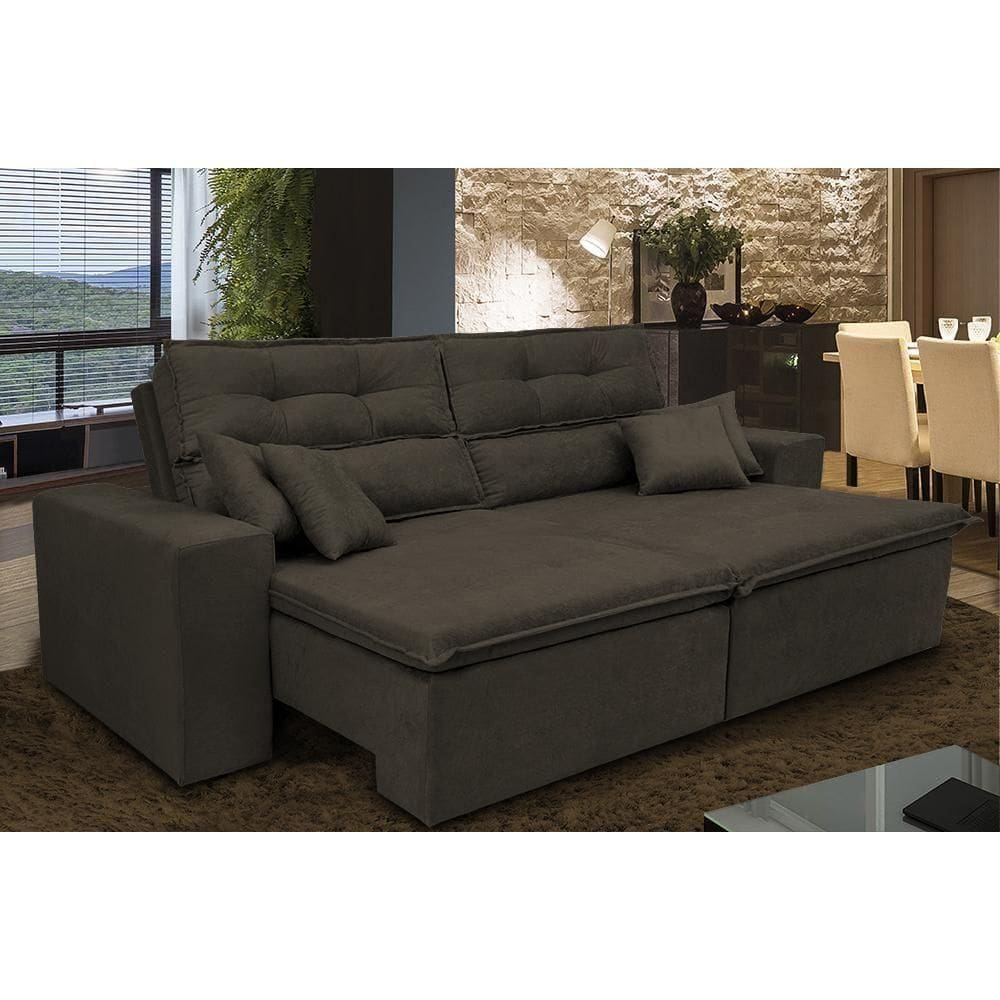 Sofá Cairo 2,52m Retrátil, Reclinável Tecido Suede Café