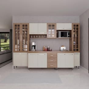 Cozinha Completa 6 Peças 295cm 15 Portas 3 Gavetas Com Tampo