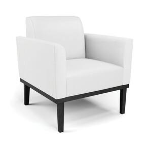 Poltrona Decorativa Pés Fixo Em Madeira Preto Pu Branco