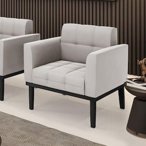 Poltrona Decorativa Pés Fixo Em Madeira Preto Veludo Cinza