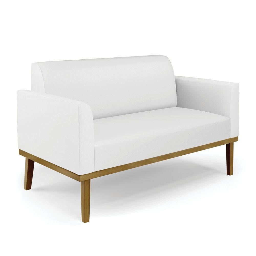 Poltrona Namoradeira Decorativa Pés Fixo Em Madeira Castanho Pu Branco