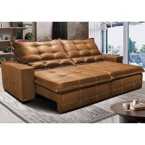 Sofá De Courino Retrátil E Reclinável 2,95m Cama Inbox Bourbon SoftgelD40 Caramelo