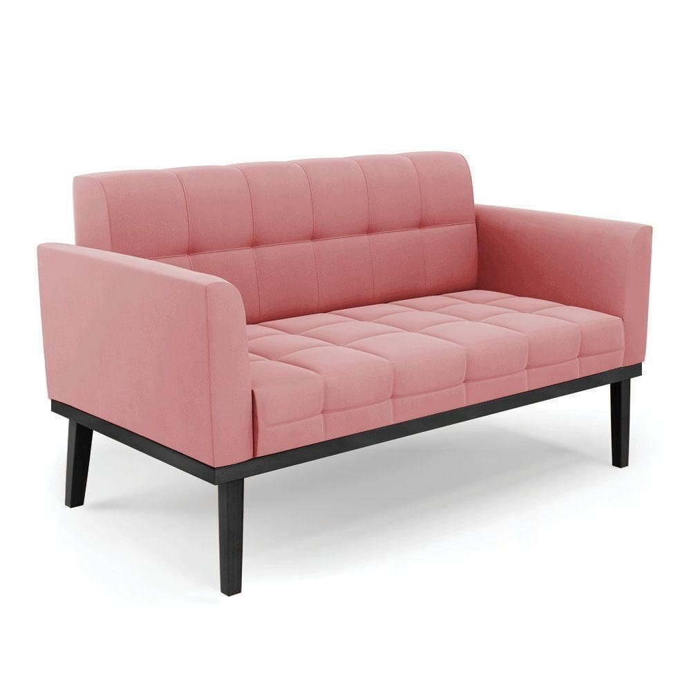 Poltrona Namoradeira Decorativa Pés Fixo Em Madeira Preto Suede Rose