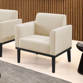 Poltrona Decorativa Pés Fixo Em Madeira Preto Suede Bege