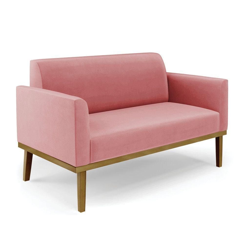 Poltrona Namoradeira Decorativa Pés Fixo Em Madeira Castanho Suede Rose