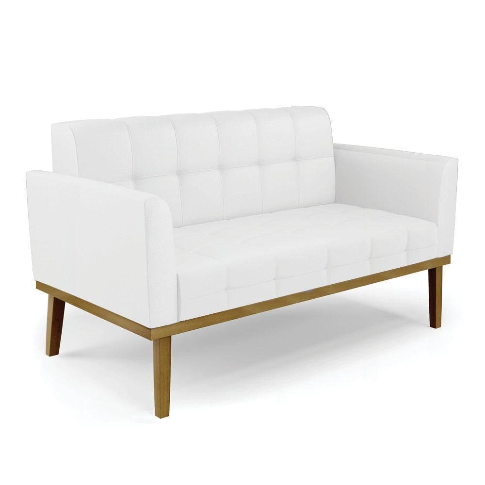 Poltrona Namoradeira Decorativa Pés Fixo Em Madeira Castanho Pu Branco