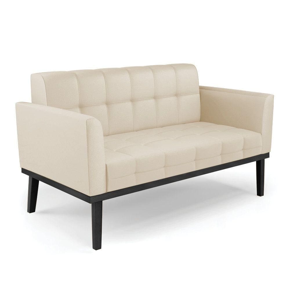 Poltrona Namoradeira Decorativa Pés Fixo Em Madeira Preto Pu Bege