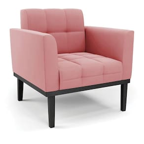 Poltrona Decorativa Pés Fixo Em Madeira Preto Suede Rose