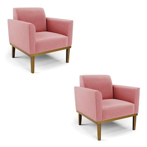 Kit 2 Poltronas Decorativas Pés Fixo Em Madeira Castanho Suede Rose