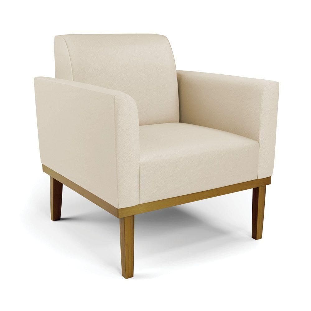 Poltrona Decorativa Pés Fixo Em Madeira Castanho Pu Bege