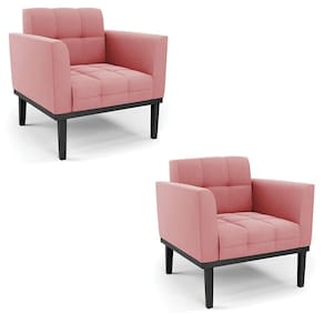Kit 2 Poltronas Decorativas Pés Fixo Em Madeira Preto Suede Rose