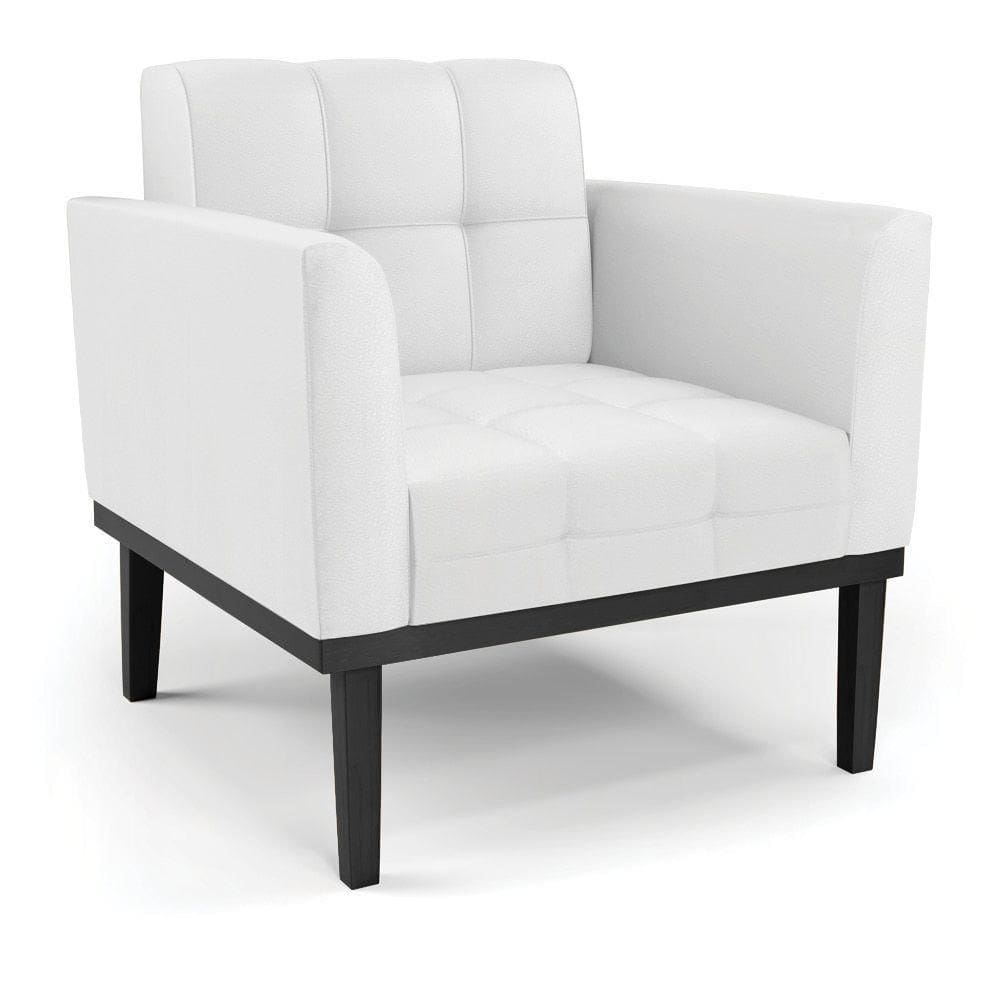Poltrona Decorativa Pés Fixo Em Madeira Preto Pu Branco