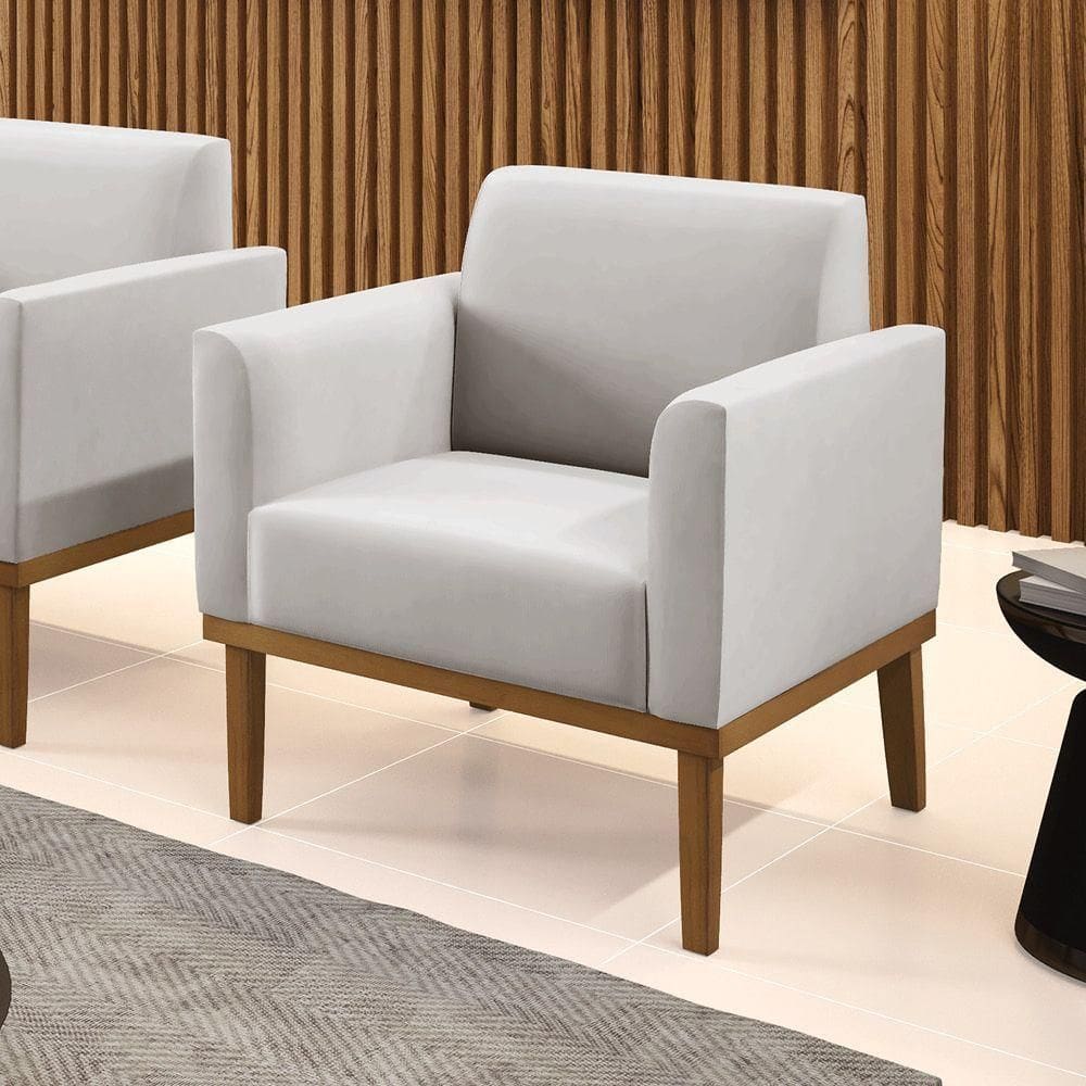 Poltrona Decorativa Pés Fixo Em Madeira Castanho Veludo Cinza