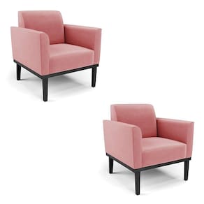 Kit 2 Poltronas Decorativas Pés Fixo Em Madeira Preto Suede Rose