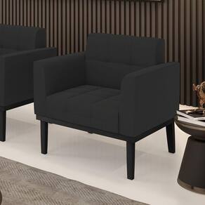 Poltrona Decorativa Pés Fixo Em Madeira Preto Veludo Preto