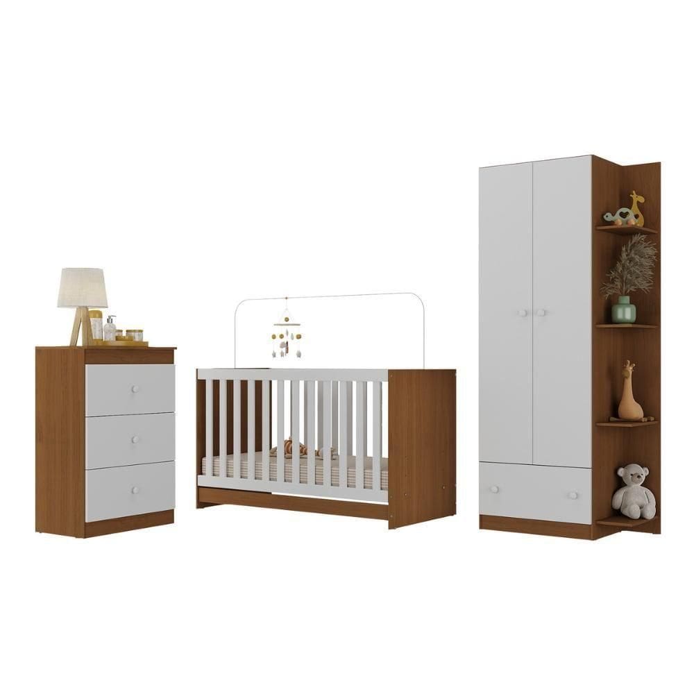 Quarto Infantil Completo Com Colchão Incluso Doce De Leite Multimóveis Mp4238 Madeirado/branco