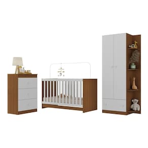 Quarto Infantil Completo Com Colchão Incluso Doce De Leite Multimóveis Mp4238 Madeirado/branco