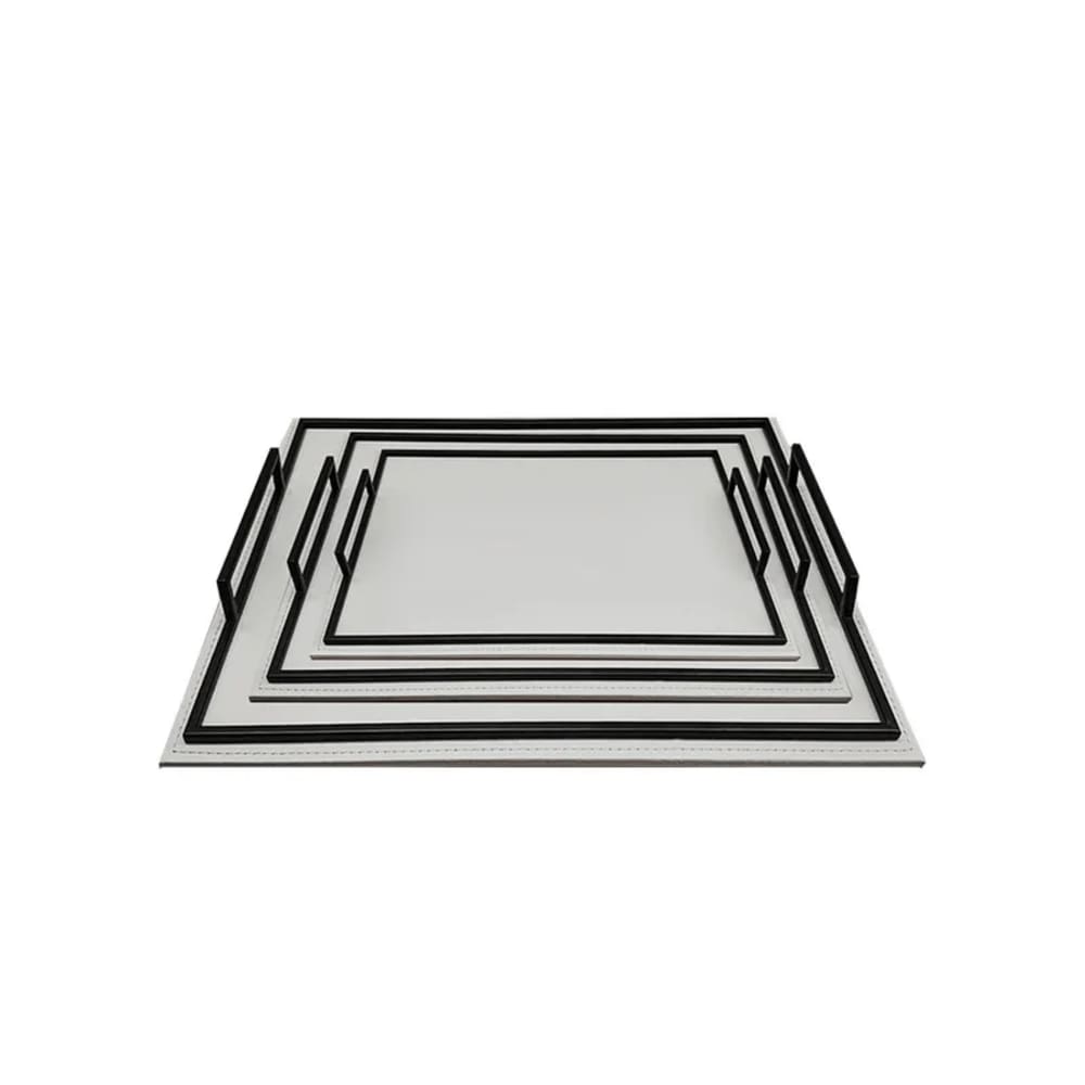 Conjunto 3 Bandejas Decorativas em Couro Sintético Cinza TH0066 BTC