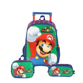 Kit Mochila De Rodas Super Mario Com Lancheira Estojo Duplo