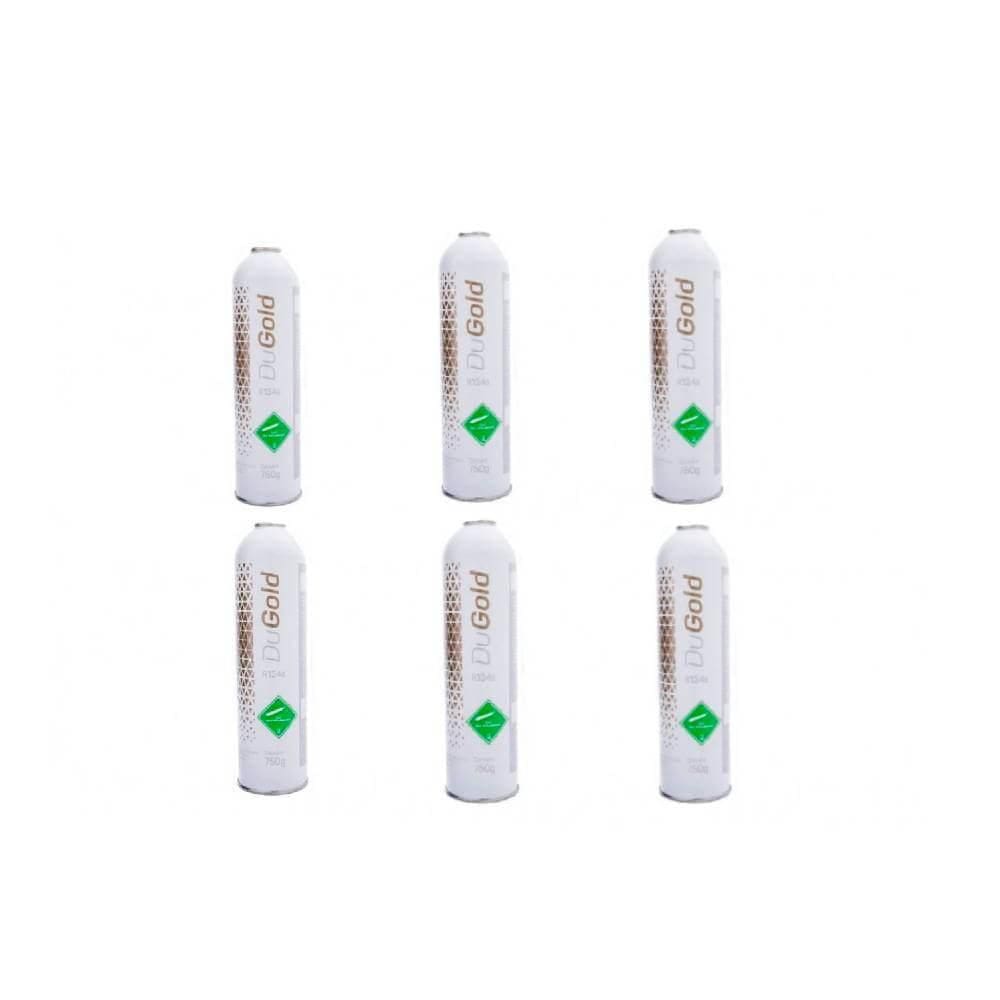 Kit 6un Fluido Gás Refrigerante Dugold Tetrafluoretano R134a 750g ONU3159