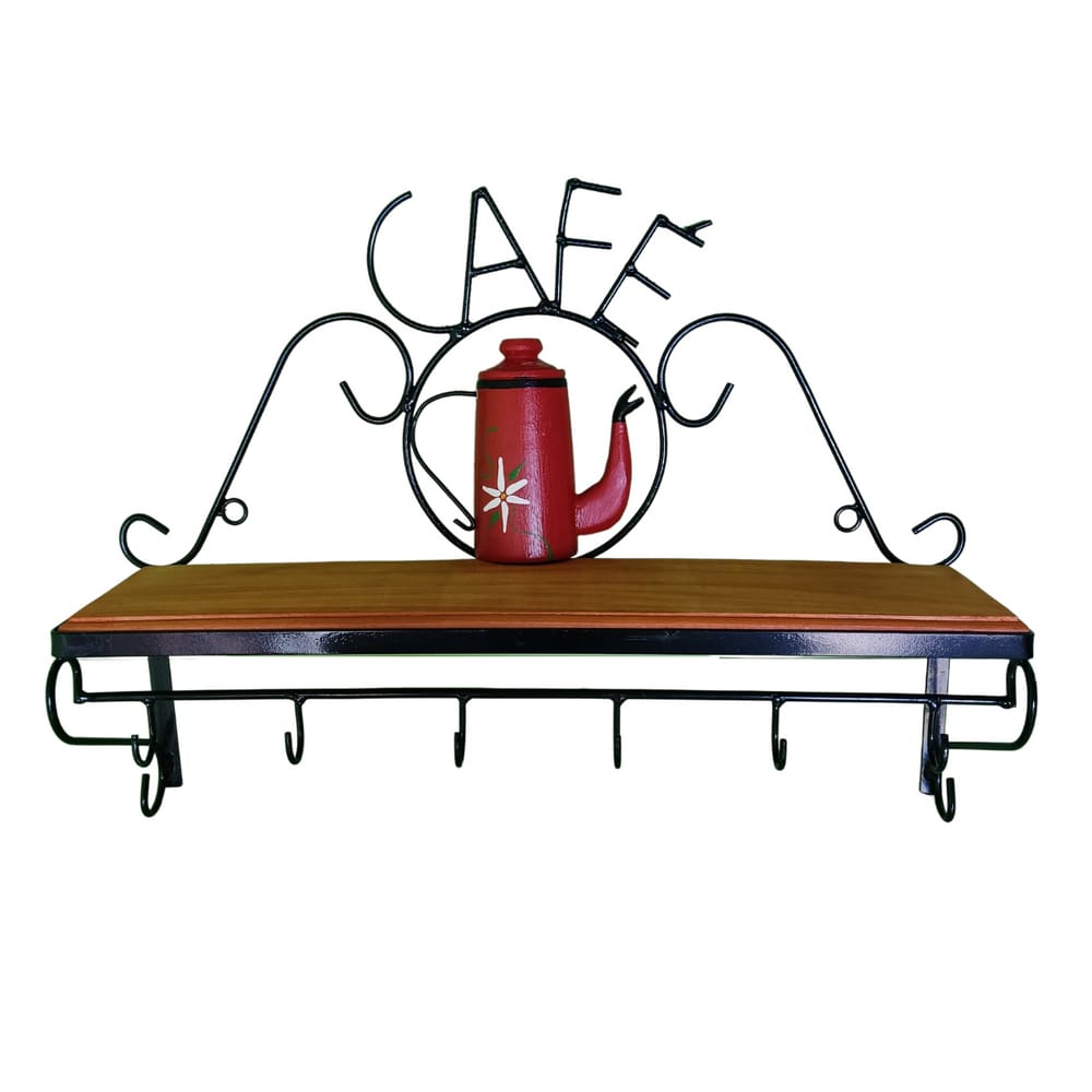 Prateleira de Café Porta Tempero 60cm Tema Bule Vermelho Sudeste Rústico