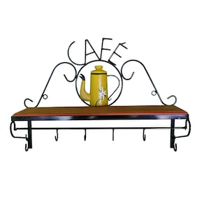 Prateleira de Café Porta Tempero 60cm Tema Bule Amarelo Sudeste Rústico
