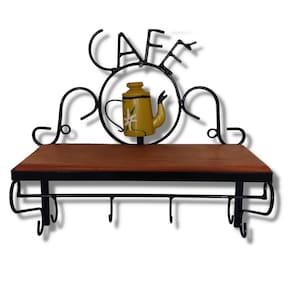 Prateleira de Café Porta Tempero 40cm Tema Bule Amarelo Sudeste Rústico