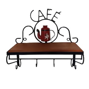 Prateleira de Café Porta Tempero 40cm Tema Bule Vermelho Sudeste Rústico