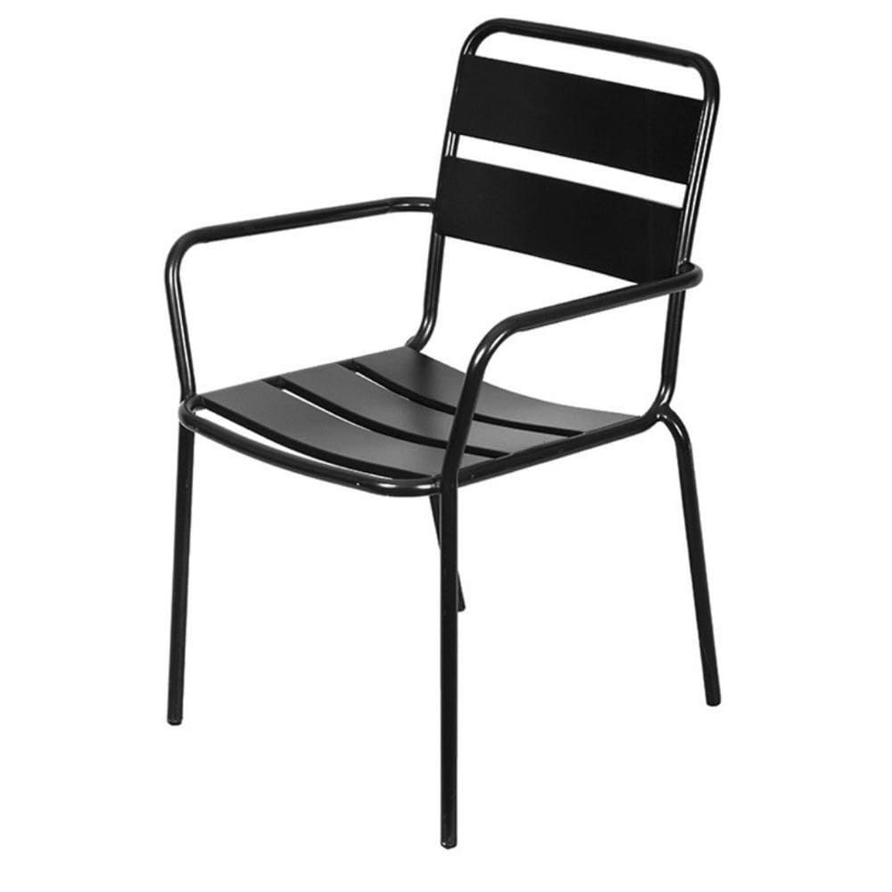 Cadeira com Braços Empilhável Bora em Ferro c/ Pintura Epóxi Preto c/ Proteção UV e UVA Área Externa